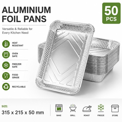 50x large aluminium foil trays - aluminium,